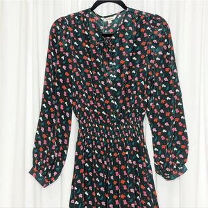 Tucker Juliette Dress Emerald Painted Poppies Micro in Silk Crepe de Chine Midi